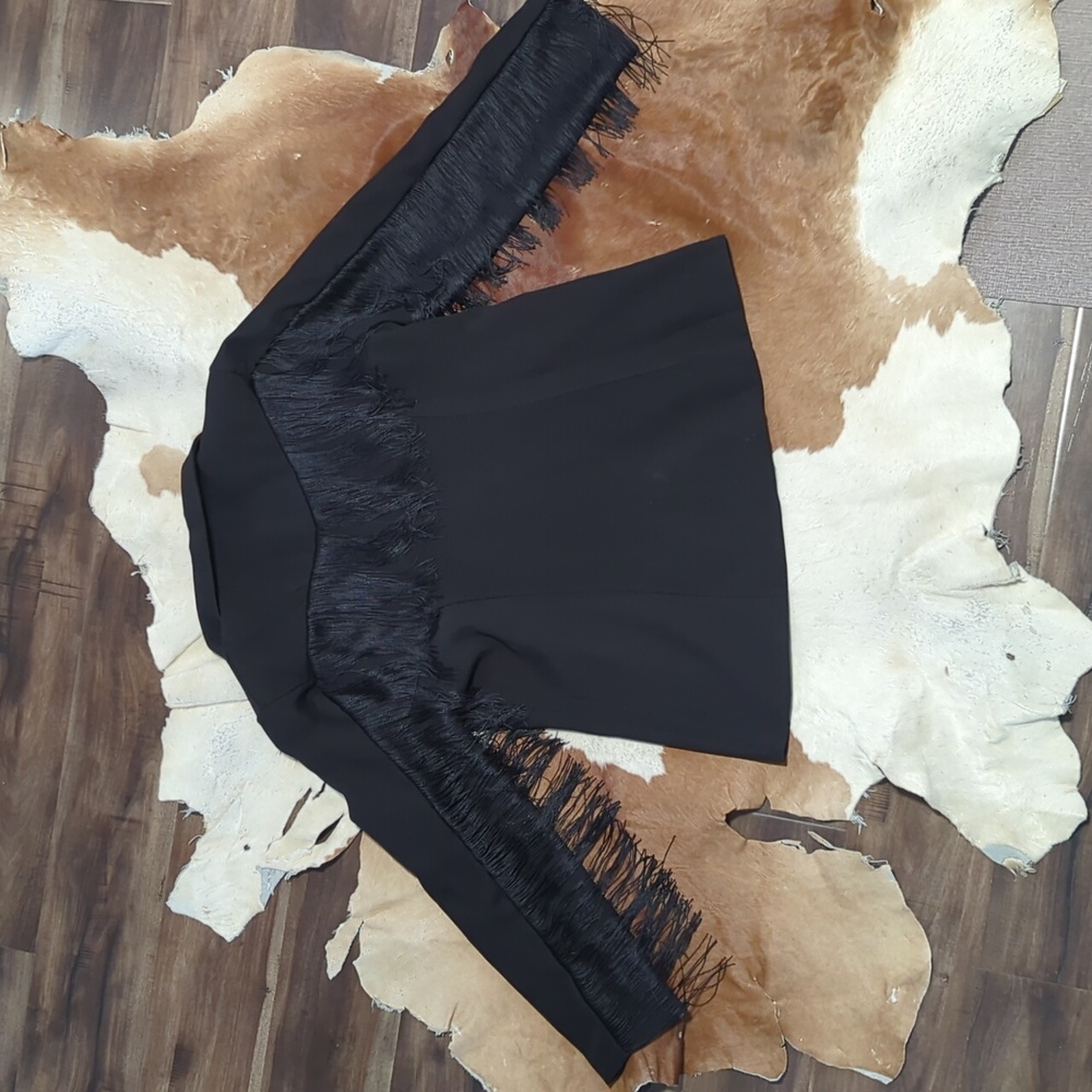 Lucky & Blessed Black Fringe Blazer View 3